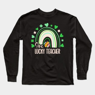 Leopard Tie Dye Rainbow Happy St Patricks Day One Lucky Teacher Shamrock Long Sleeve T-Shirt